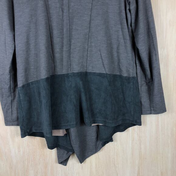 LOGO by Lori Goldstein Lounge Lagenlook Gray Draped Open Front Cozy Cardigan LG - Picture 8 of 13